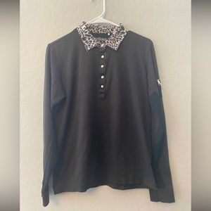 SanSoleil sun protection black long sleeve zip with leopard detail size M